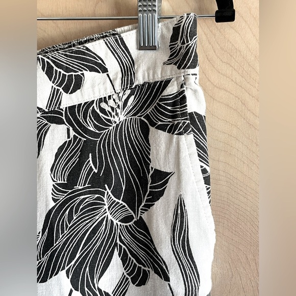 TAHARI Linen Wide Leg Pants Black White Tropical Print Women's Sz M NWOT - Picture 5 of 15